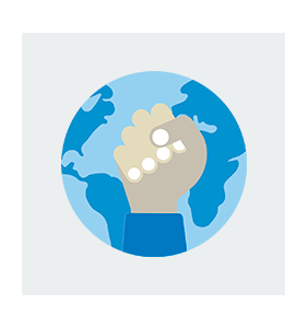 icono de un puño alzado y bola del mundo de fondo
