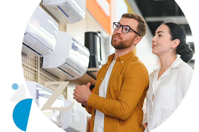 chico comprando aparato de aire acondicionado