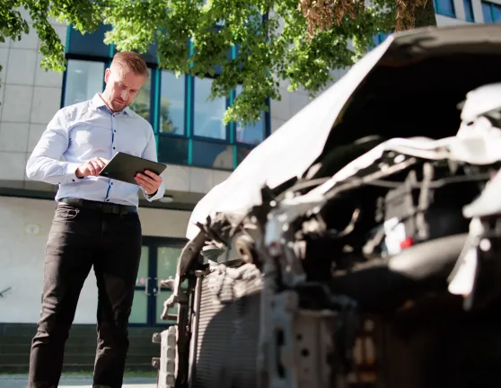 Hombre contactando con su aseguradora tras un choque con el coche